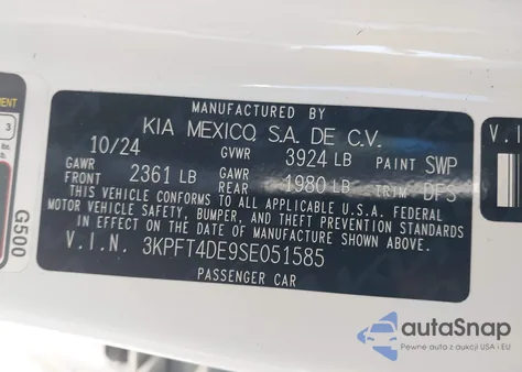 2025 Kia K4 Lxs from USA, damaged, VIN 3KPFT4DE9SE051585